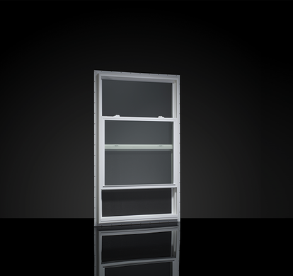 Model 3500 single-hung window from the interior view on a black background.