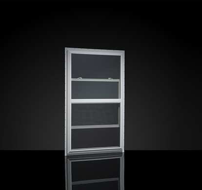 Model 3500 single-hung window from the exterior view on a black background.