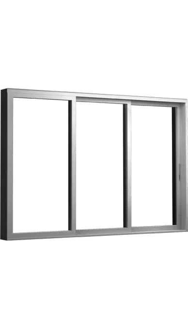 Image of a stacking door with 3 panels in white.